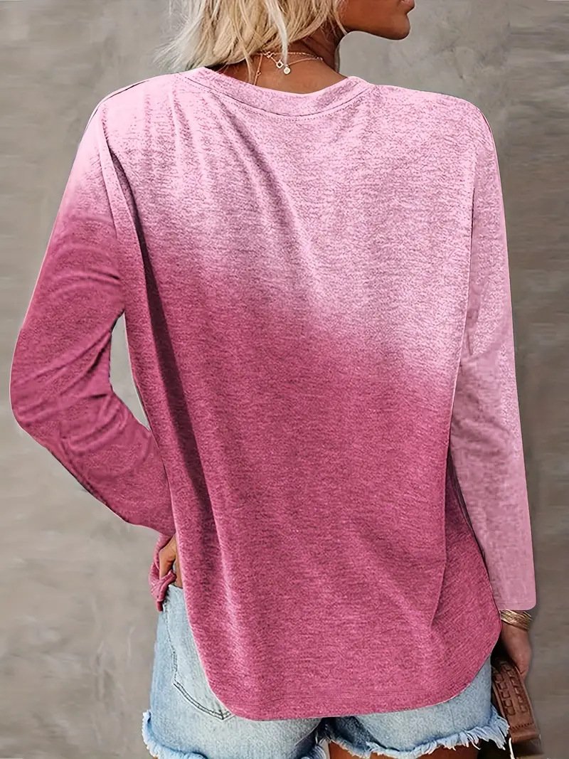 Casual Color Block Crew Neck Long Sleeve T-shirt