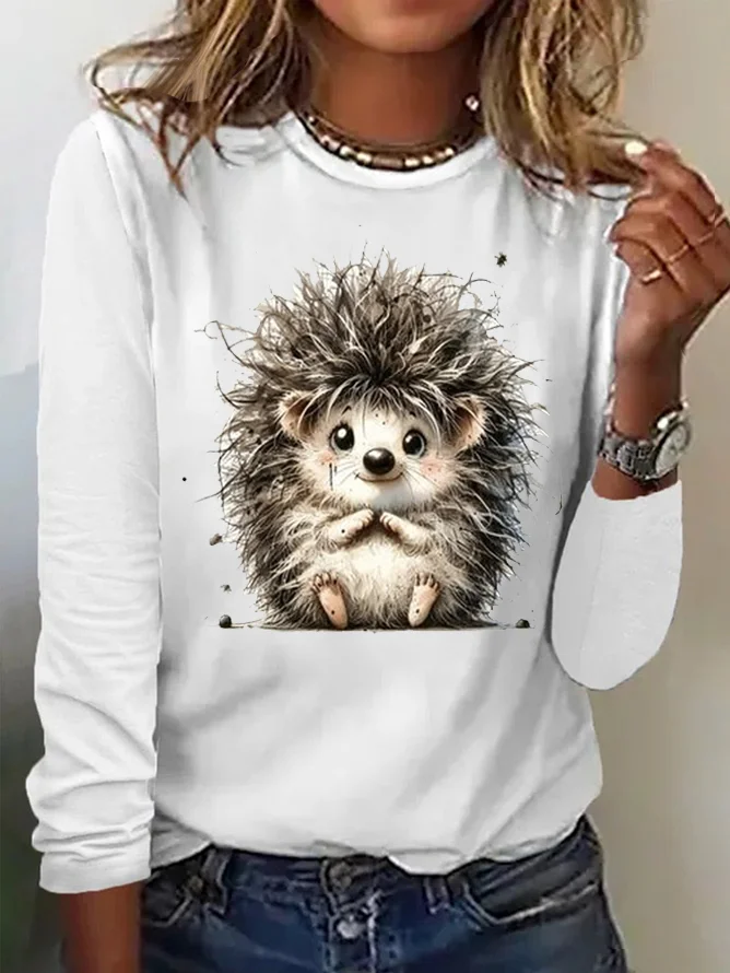 Casual Animal Crew Neck Long Sleeve T-shirt