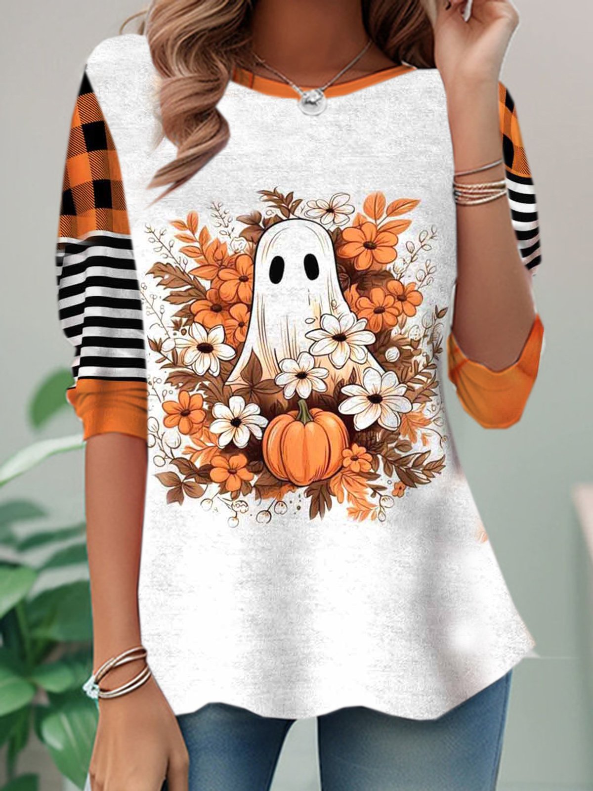 Casual Halloween Crew Neck Long Sleeve T-shirt