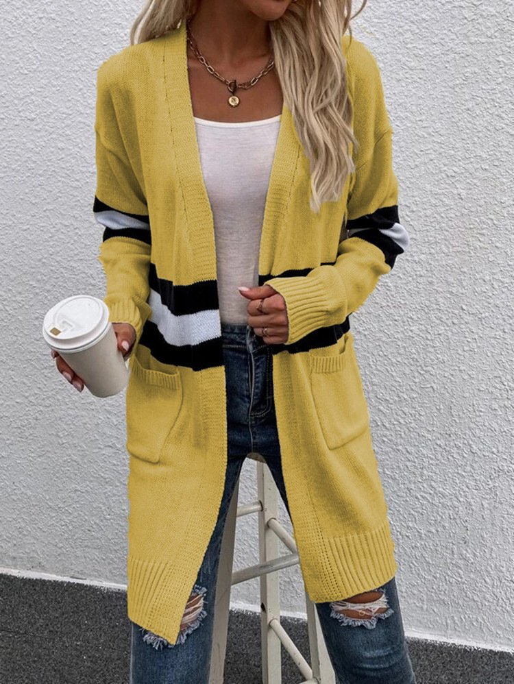 Women Wool/Knitting Striped Long Sleeve Comfy Casual Cardigan