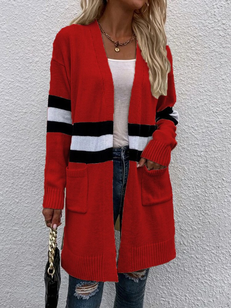 Women Wool/Knitting Striped Long Sleeve Comfy Casual Cardigan