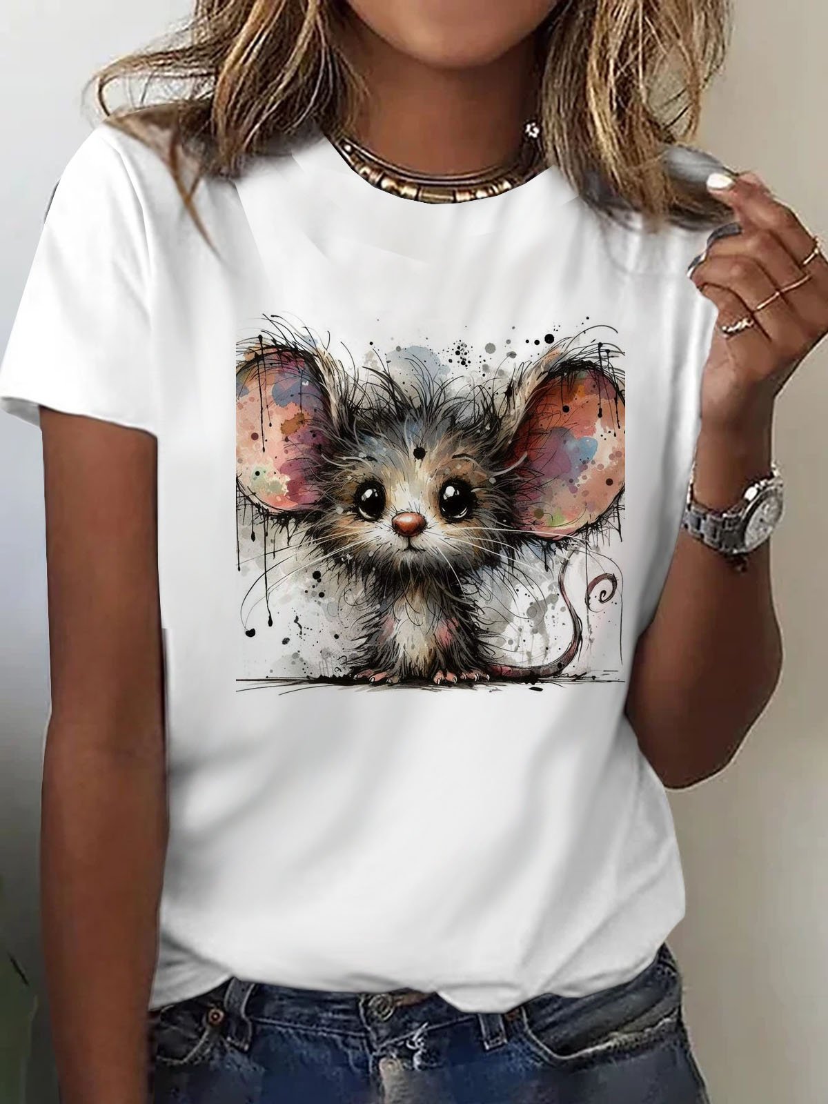 Casual Animal Crew Neck Short Sleeve T-shirt