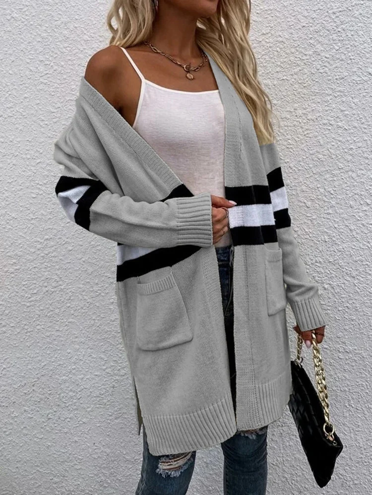 Women Wool/Knitting Striped Long Sleeve Comfy Casual Cardigan