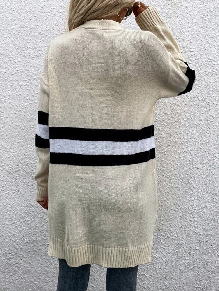 Women Wool/Knitting Striped Long Sleeve Comfy Casual Cardigan