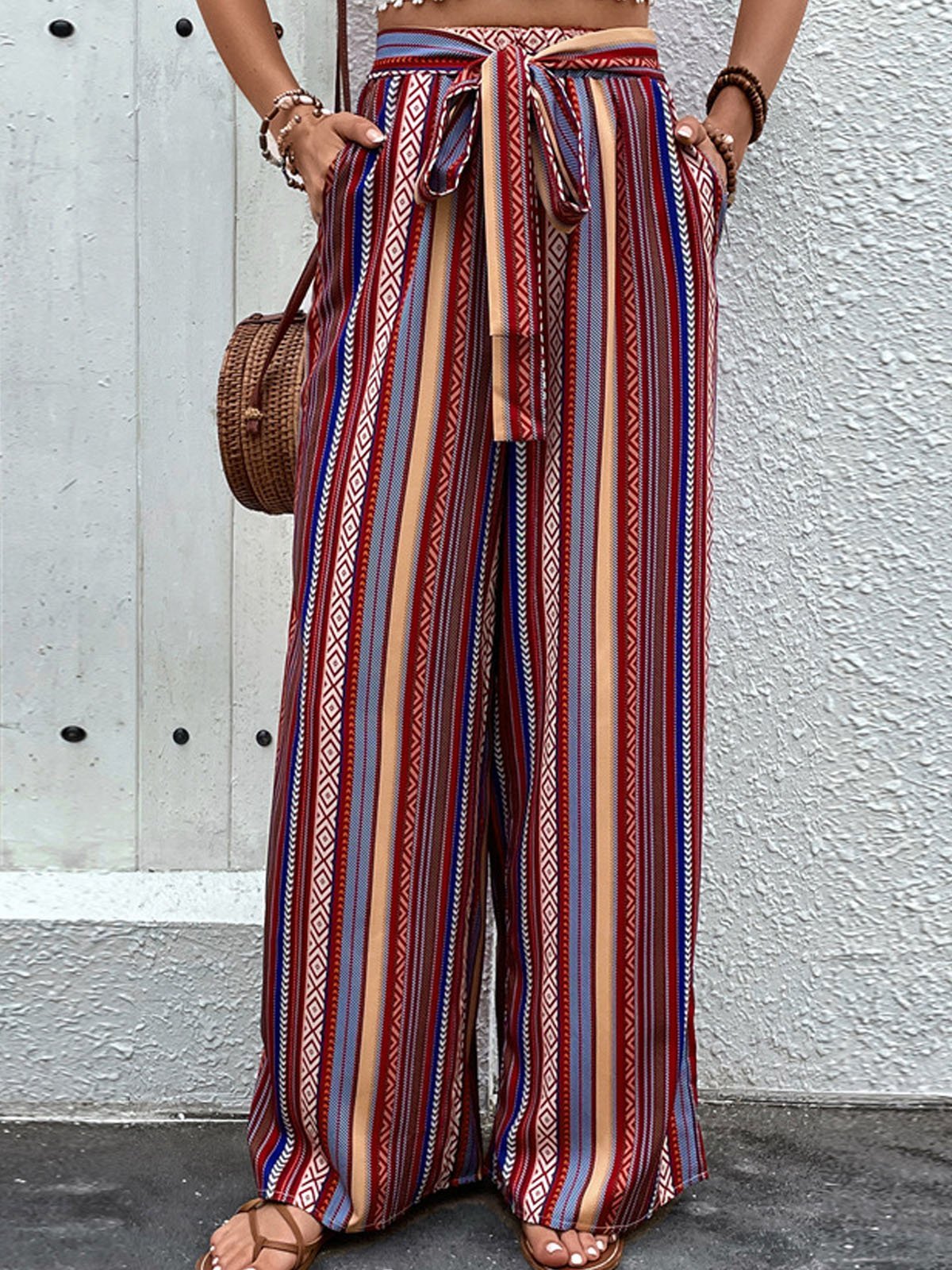 Casual Striped Long Pocket Stitching Pant