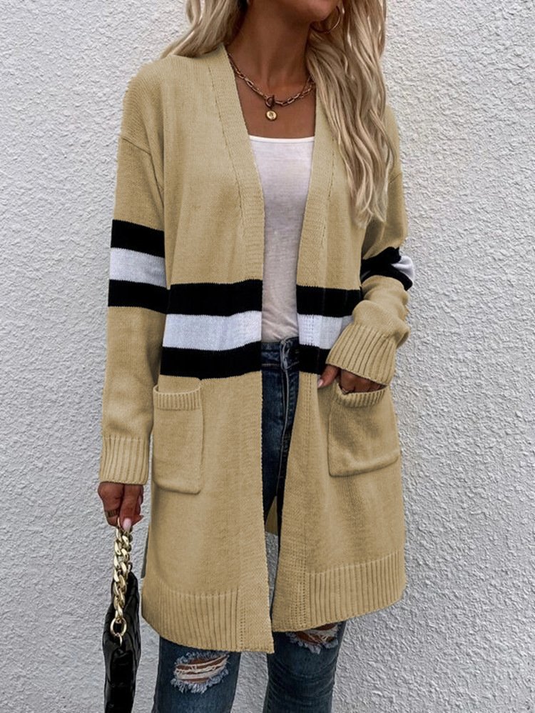 Women Wool/Knitting Striped Long Sleeve Comfy Casual Cardigan