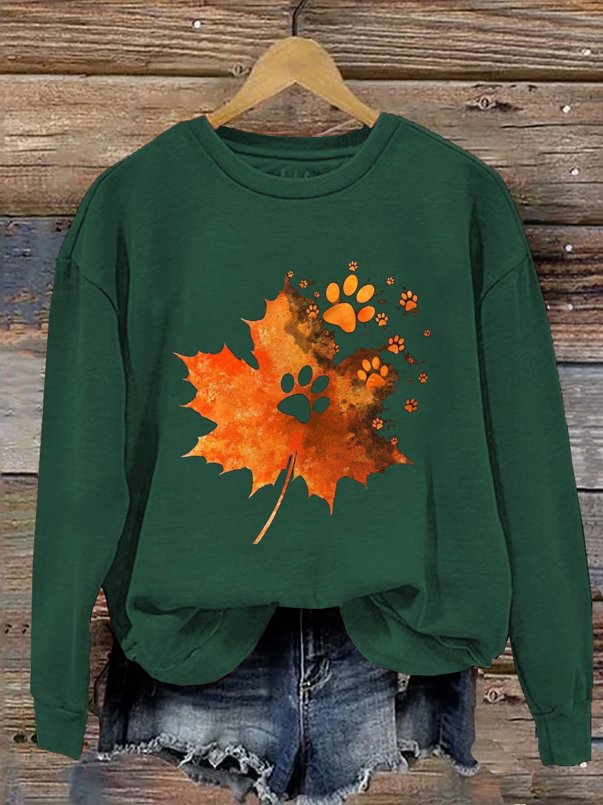 Casual Crew Neck Maple Leaf Sweatshirt