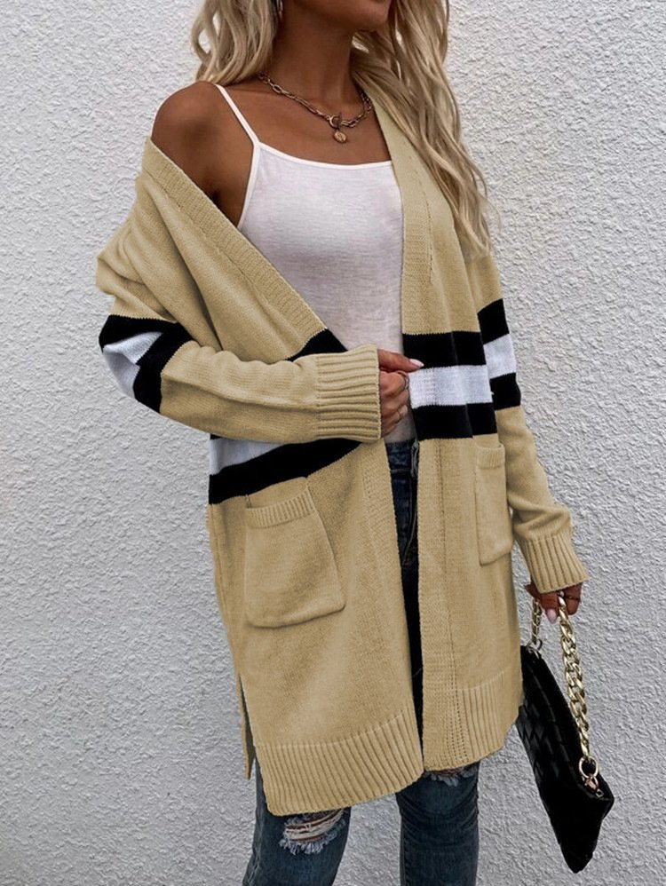 Women Wool/Knitting Striped Long Sleeve Comfy Casual Cardigan