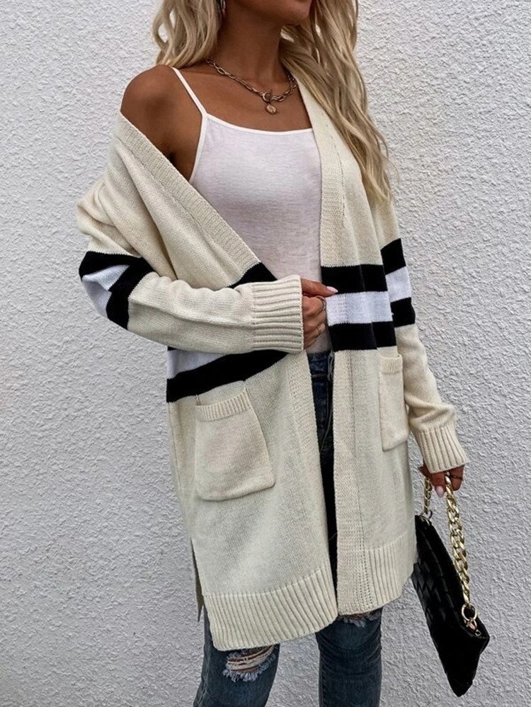 Women Wool/Knitting Striped Long Sleeve Comfy Casual Cardigan