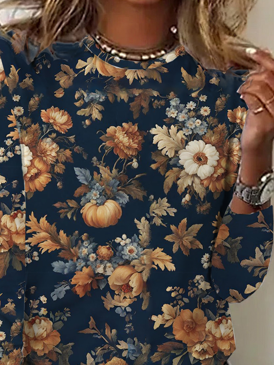 Casual Floral Crew Neck Long Sleeve T-shirt