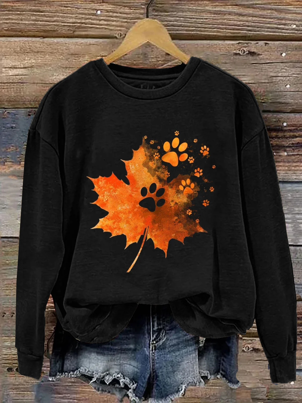 Casual Crew Neck Maple Leaf Sweatshirt