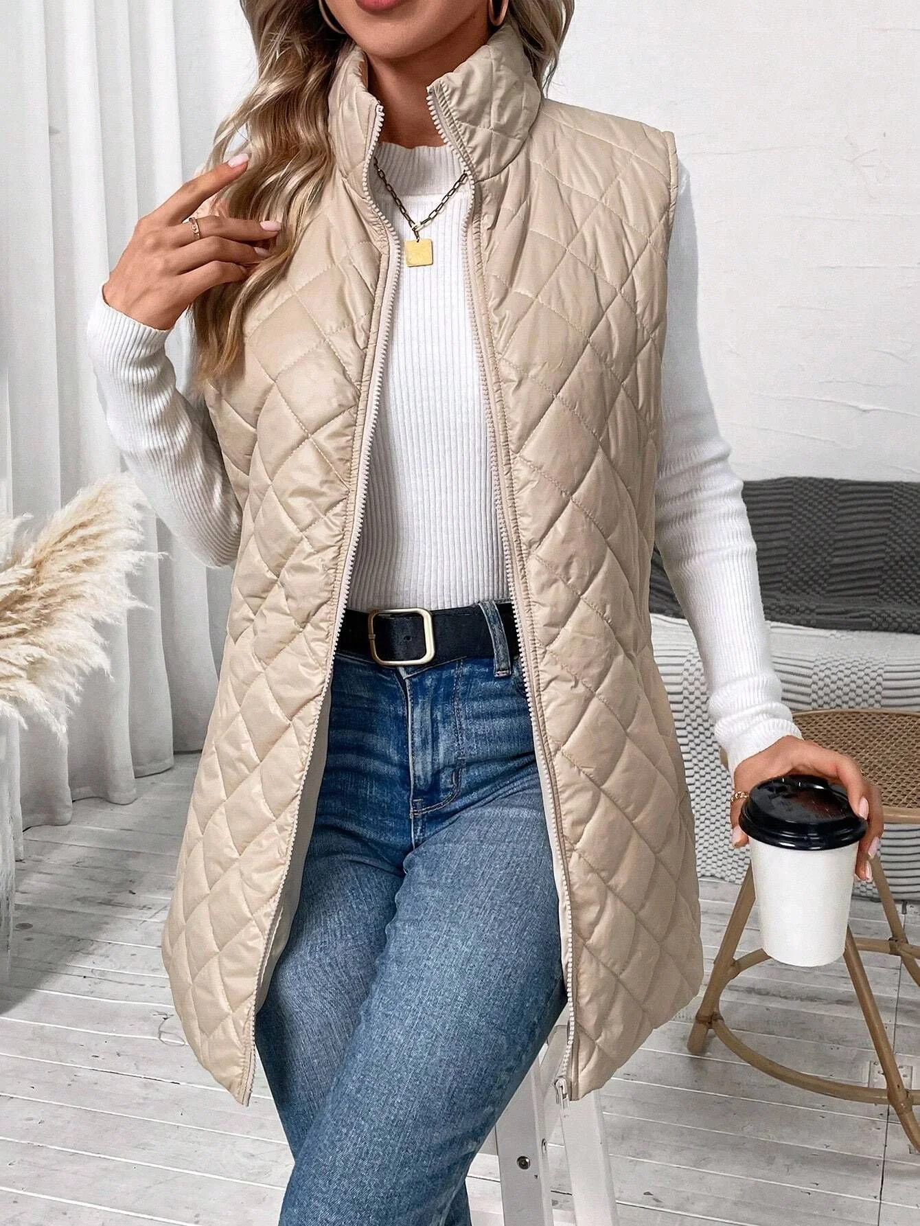 Women's Plain Fleece Thicken Regular Fit Vest