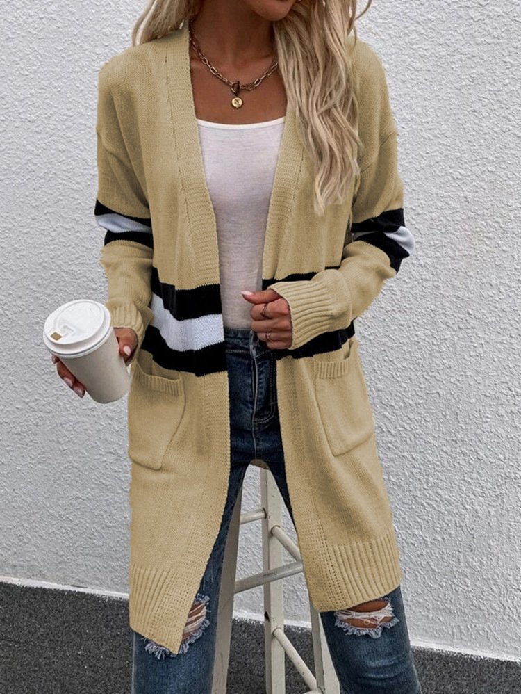 Women Wool/Knitting Striped Long Sleeve Comfy Casual Cardigan