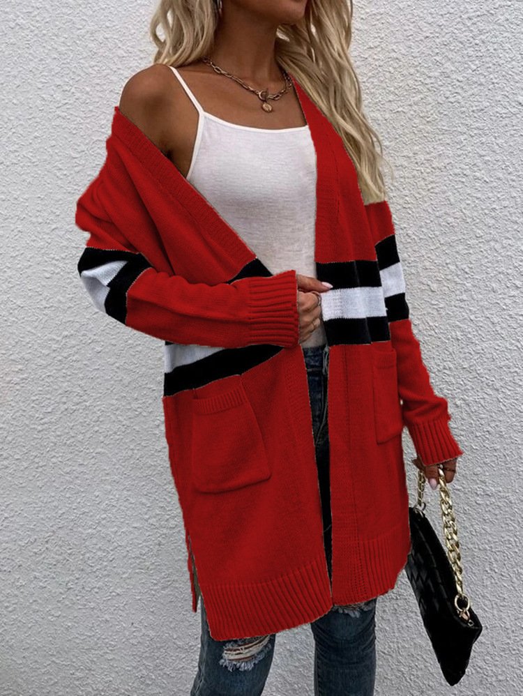 Women Wool/Knitting Striped Long Sleeve Comfy Casual Cardigan