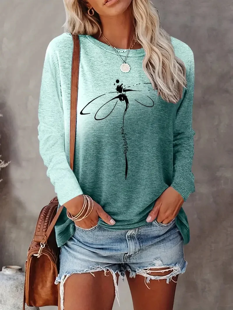 Casual Color Block Crew Neck Long Sleeve T-shirt