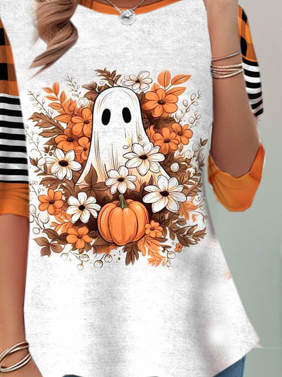 Casual Halloween Crew Neck Long Sleeve T-shirt