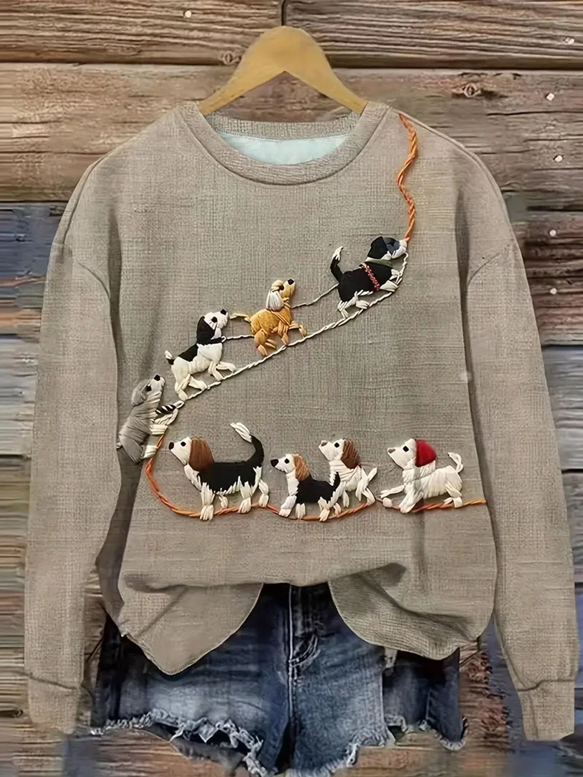 Casual Crew Neck Animal Sweatshirt