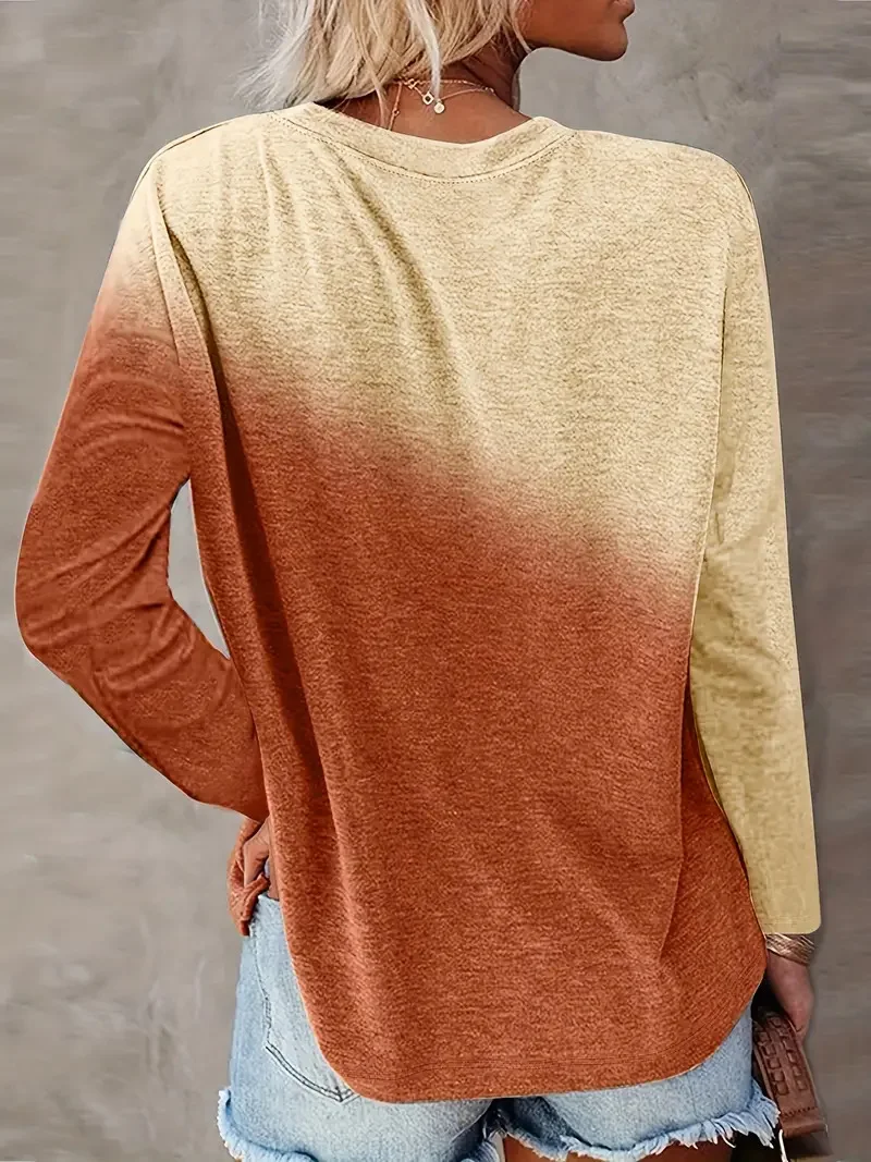 Casual Color Block Crew Neck Long Sleeve T-shirt