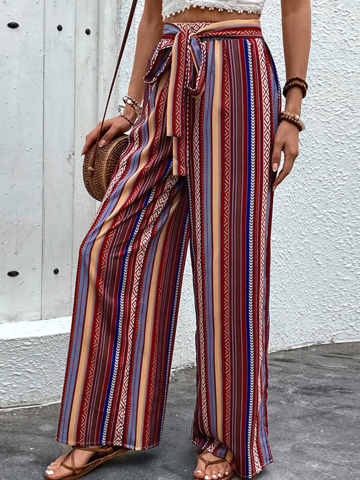 Casual Striped Long Pocket Stitching Pant