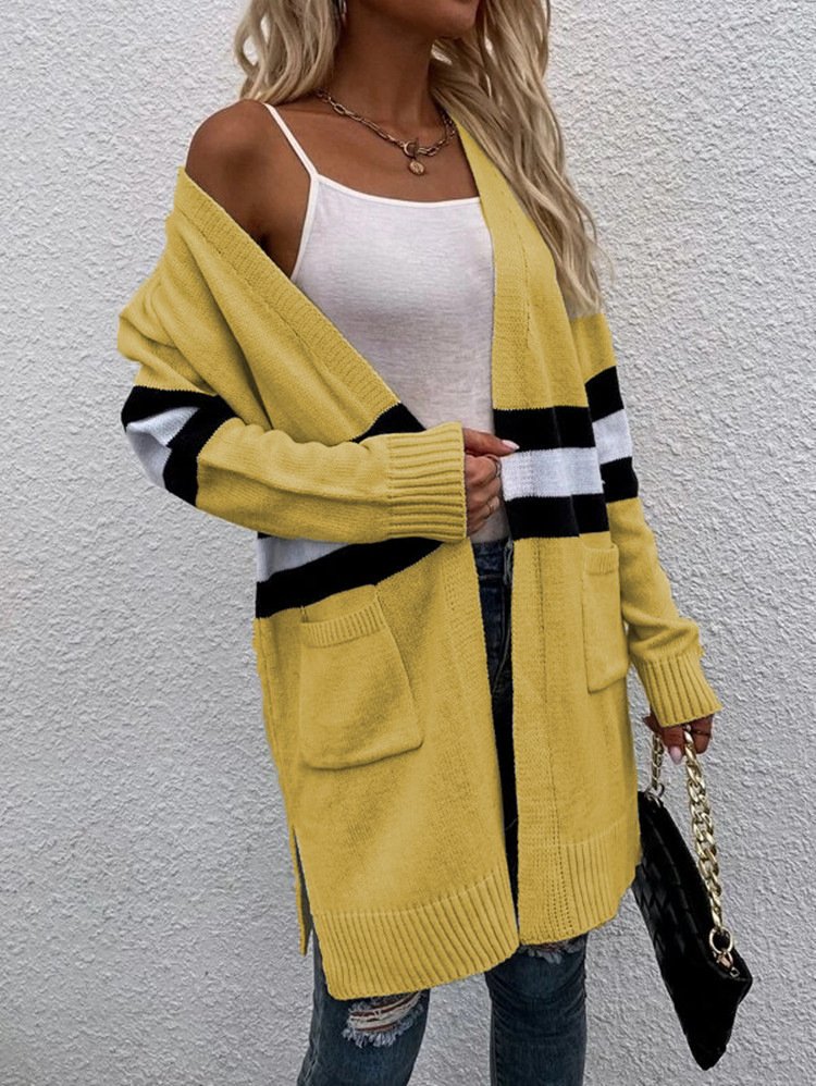 Women Wool/Knitting Striped Long Sleeve Comfy Casual Cardigan