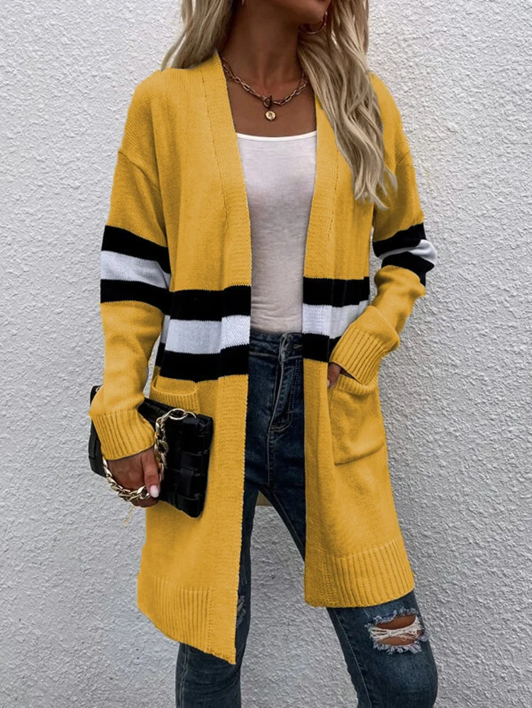 Women Wool/Knitting Striped Long Sleeve Comfy Casual Cardigan