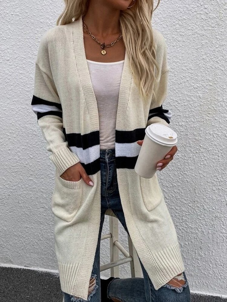 Women Wool/Knitting Striped Long Sleeve Comfy Casual Cardigan