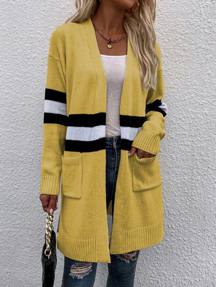 Women Wool/Knitting Striped Long Sleeve Comfy Casual Cardigan