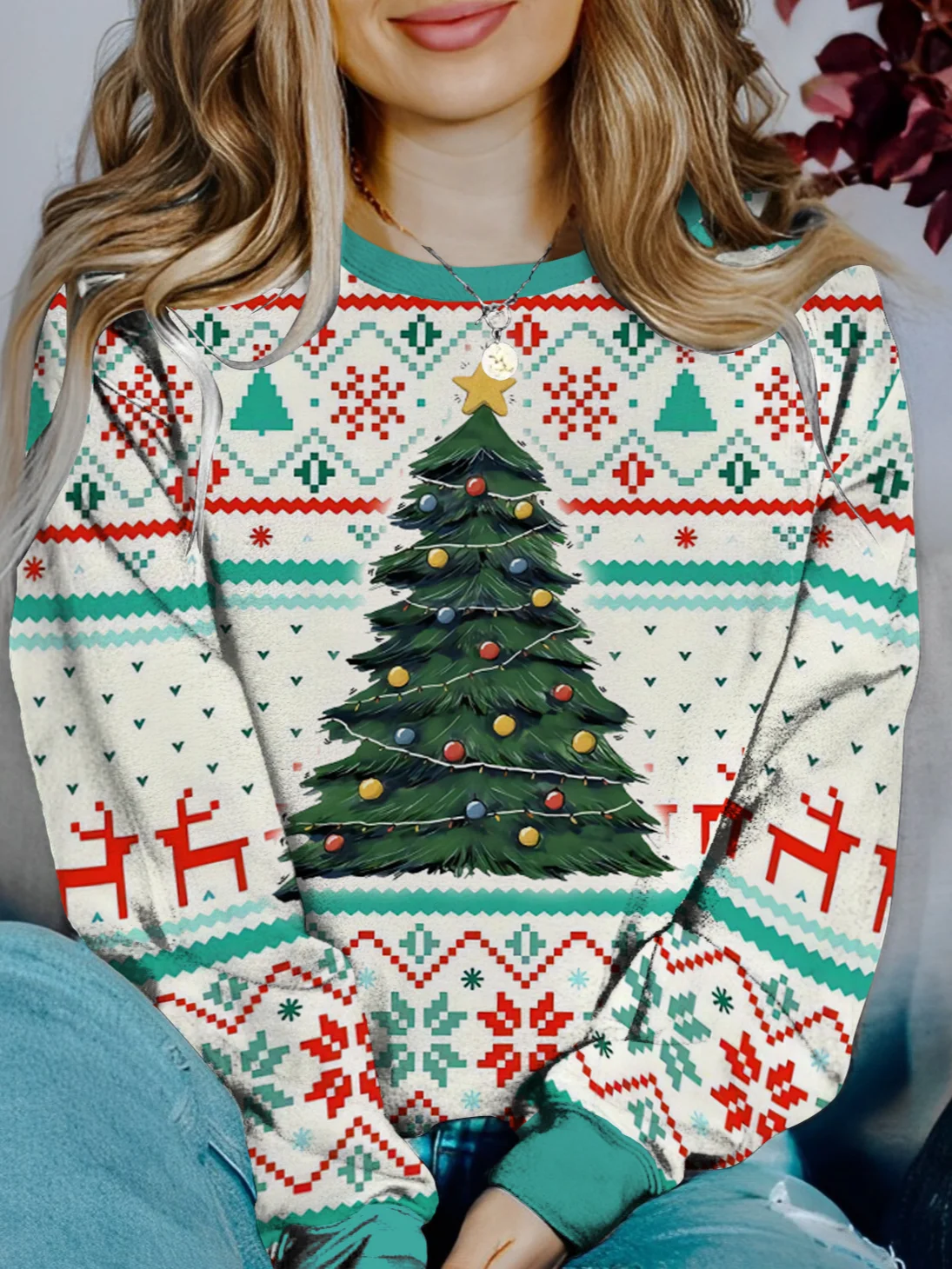 Casual Crew Neck Christmas/Halloween Sweatshirt