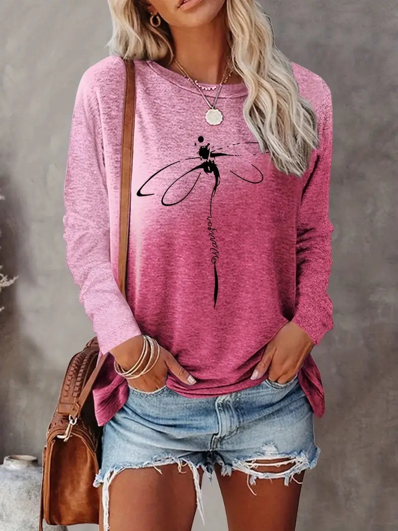 Casual Color Block Crew Neck Long Sleeve T-shirt