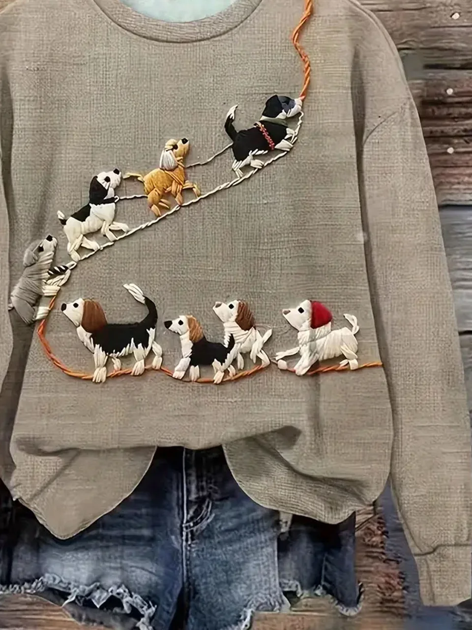 Casual Crew Neck Animal Sweatshirt