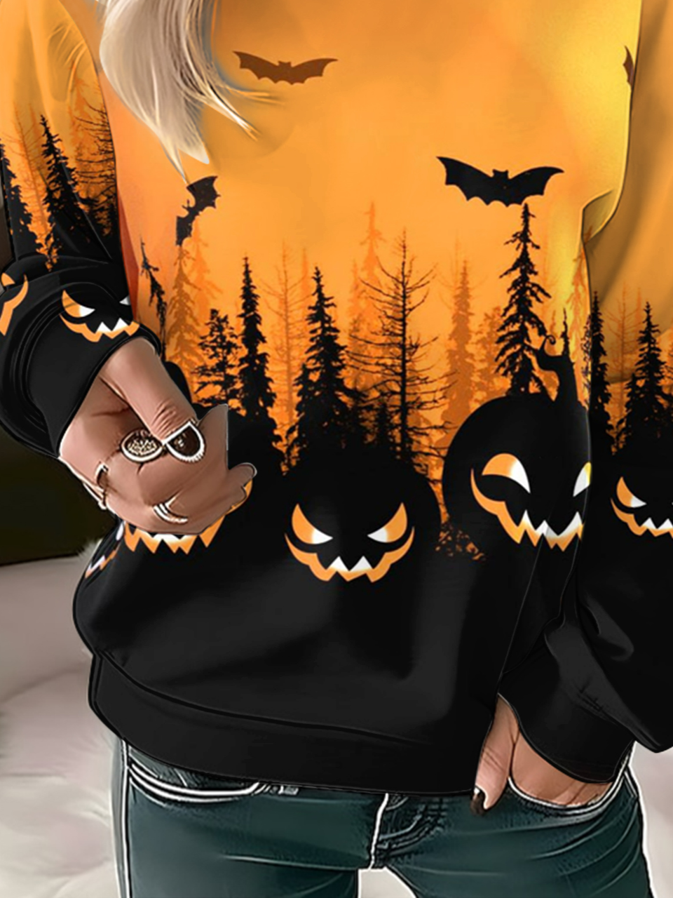 Casual Crew Neck Halloween Sweatshirt