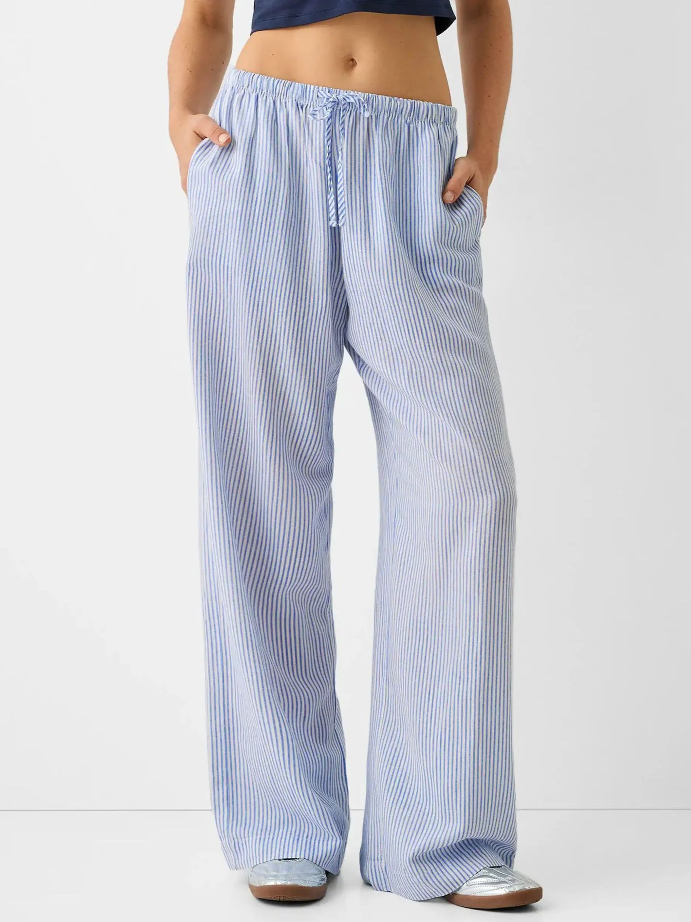 Casual Striped Long Elastic Waist Pant