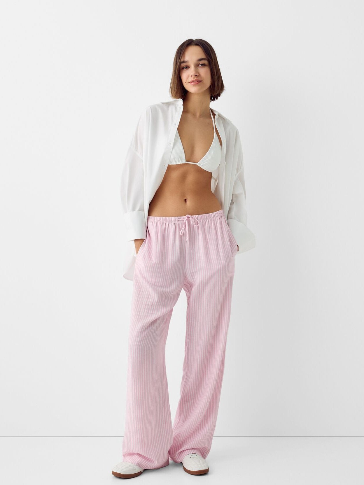 Casual Striped Long Elastic Waist Pant