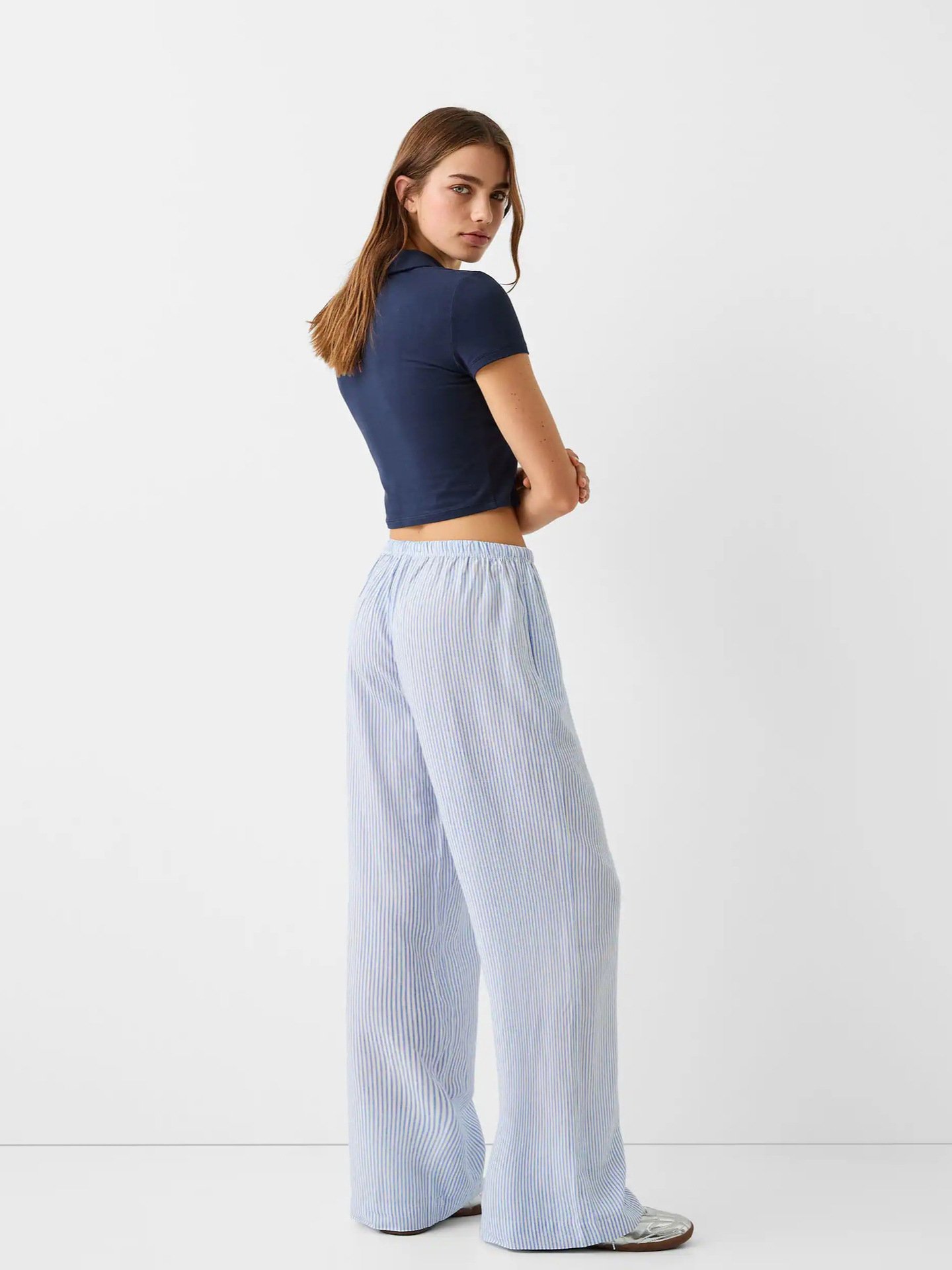 Casual Striped Long Elastic Waist Pant