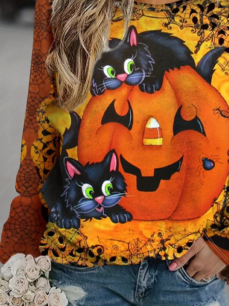 Casual Crew Neck Halloween Sweatshirt