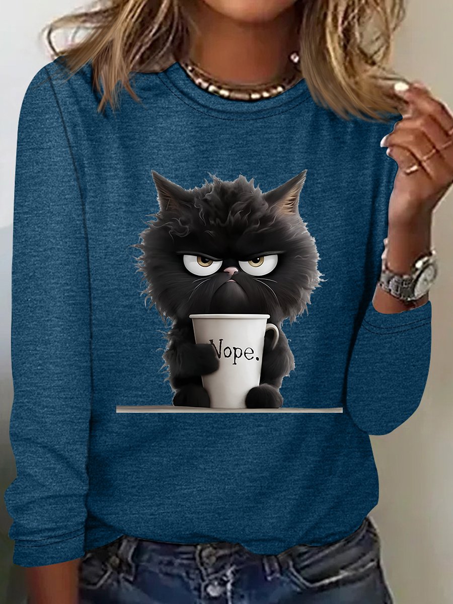 Crew Neck Long Sleeve Animal Regular Loose Blouse For Women