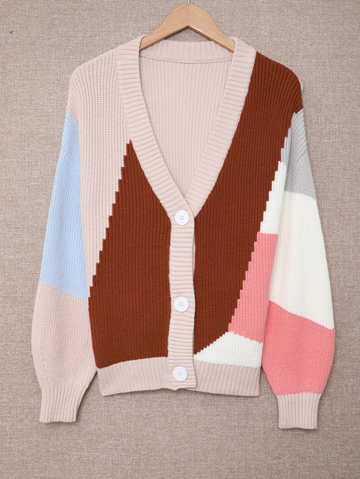 Women Wool/Knitting Color Block Long Sleeve Comfy Casual Cardigan