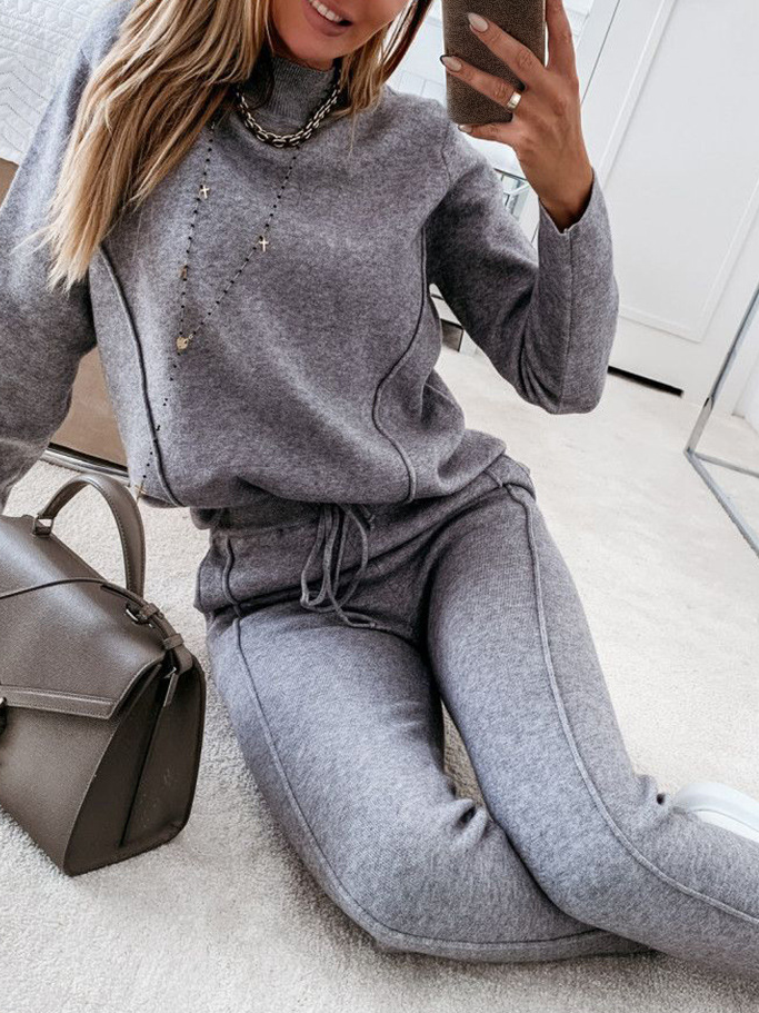 Women Abstract Crew Neck Long Sleeve Comfy Casual Top With Pants Two-Piece Set