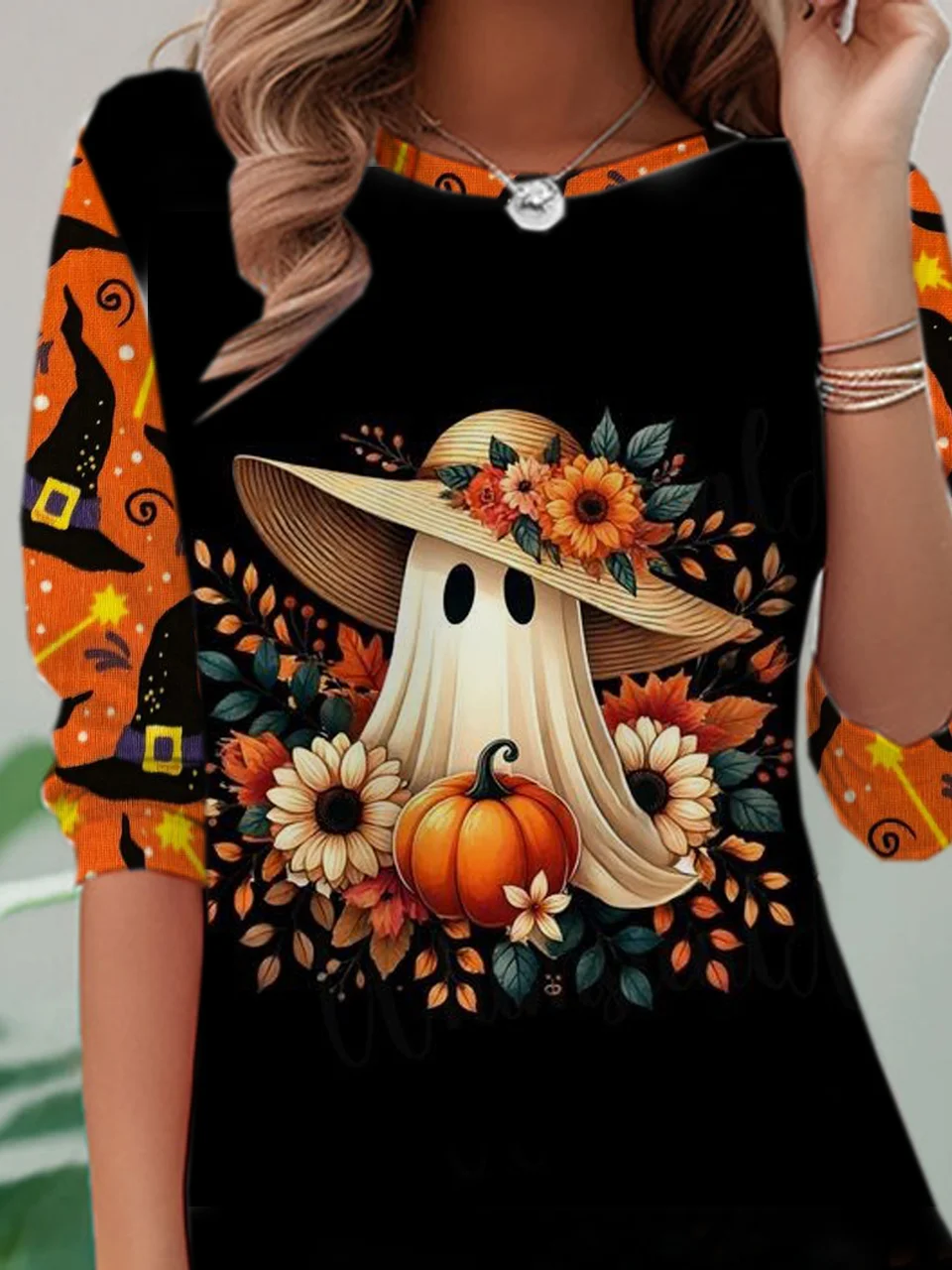 Casual Halloween Crew Neck Long Sleeve T-shirt