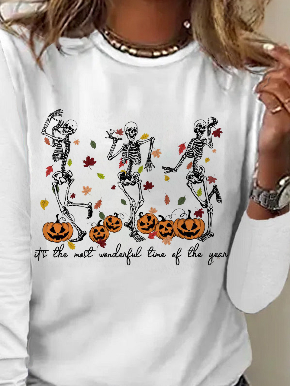 Casual Halloween Crew Neck Long Sleeve T-shirt