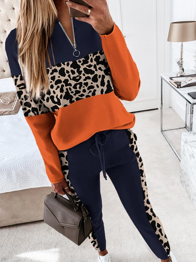 Women Abstract Crew Neck Long Sleeve Comfy Casual Top With Pants Two-Piece Set