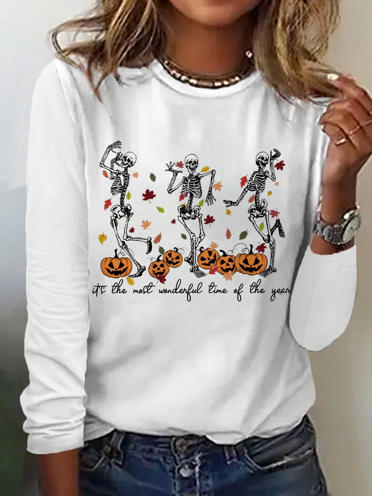 Casual Halloween Crew Neck Long Sleeve T-shirt