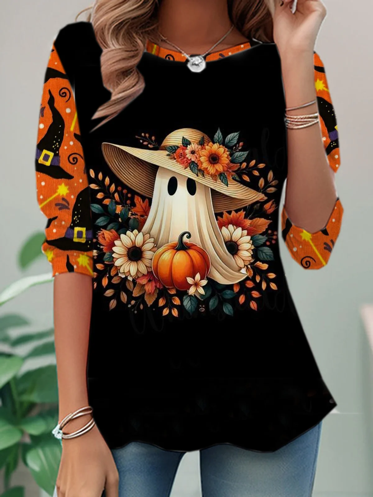 Casual Halloween Crew Neck Long Sleeve T-shirt