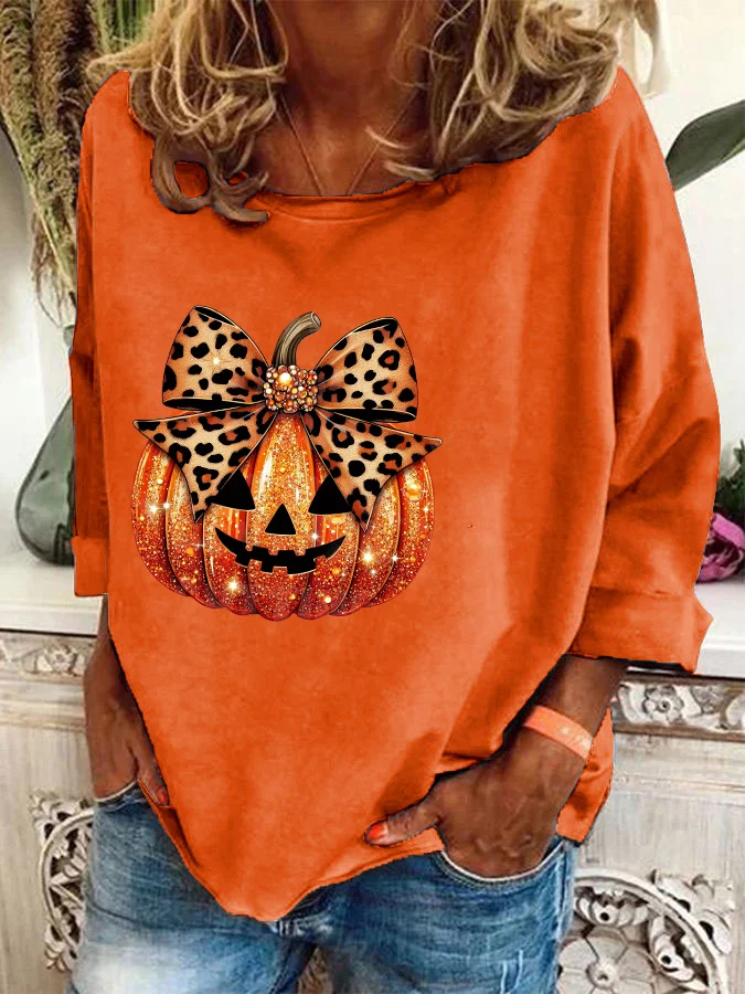 Casual Crew Neck Halloween (pumpkin) Sweatshirt