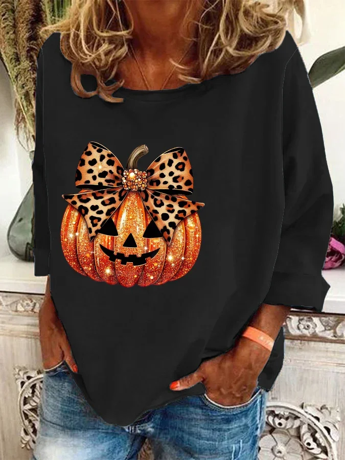 Casual Crew Neck Halloween (pumpkin) Sweatshirt