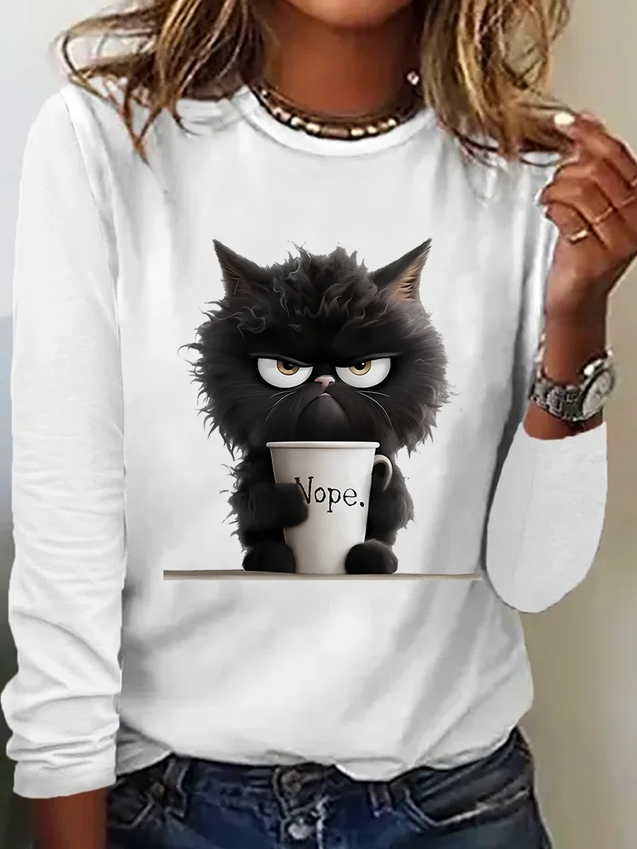 Crew Neck Long Sleeve Animal Regular Loose Blouse For Women