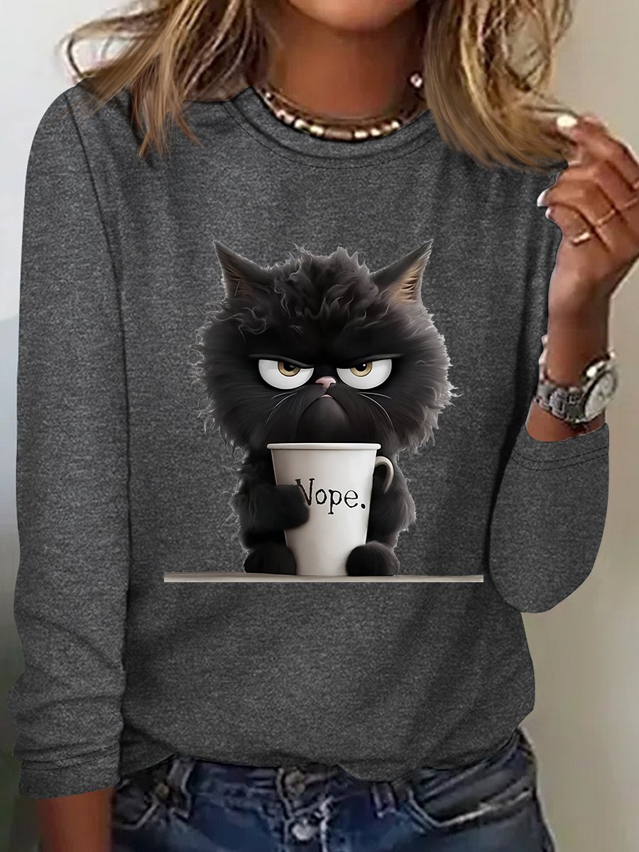 Crew Neck Long Sleeve Animal Regular Loose Blouse For Women