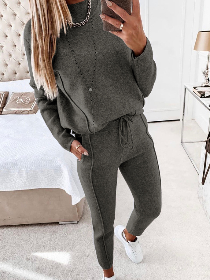 Women Abstract Crew Neck Long Sleeve Comfy Casual Top With Pants Two-Piece Set