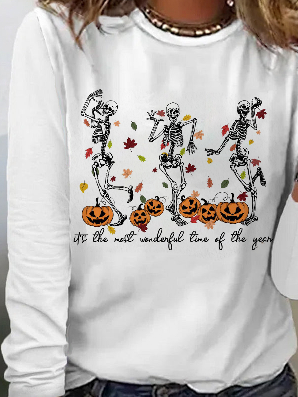 Casual Halloween Crew Neck Long Sleeve T-shirt