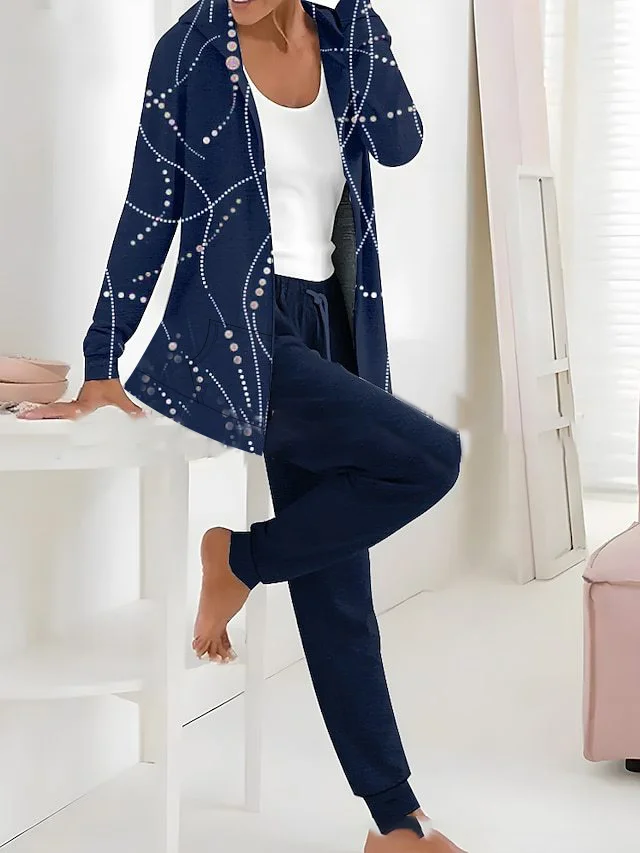 Women Geometric Hoodie Long Sleeve Comfy Casual Jacket and pants Two-Piece Set